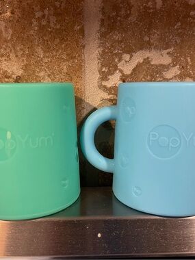 Kids Silicone Mug Set in Mint Green and Light Blue